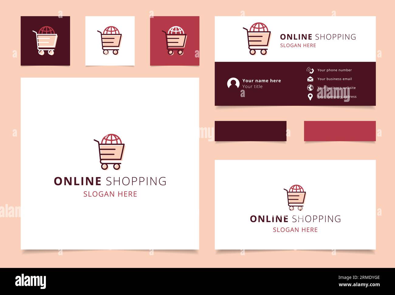 Online shopping logo design with editable slogan. Branding book and business card template. Stock Vector