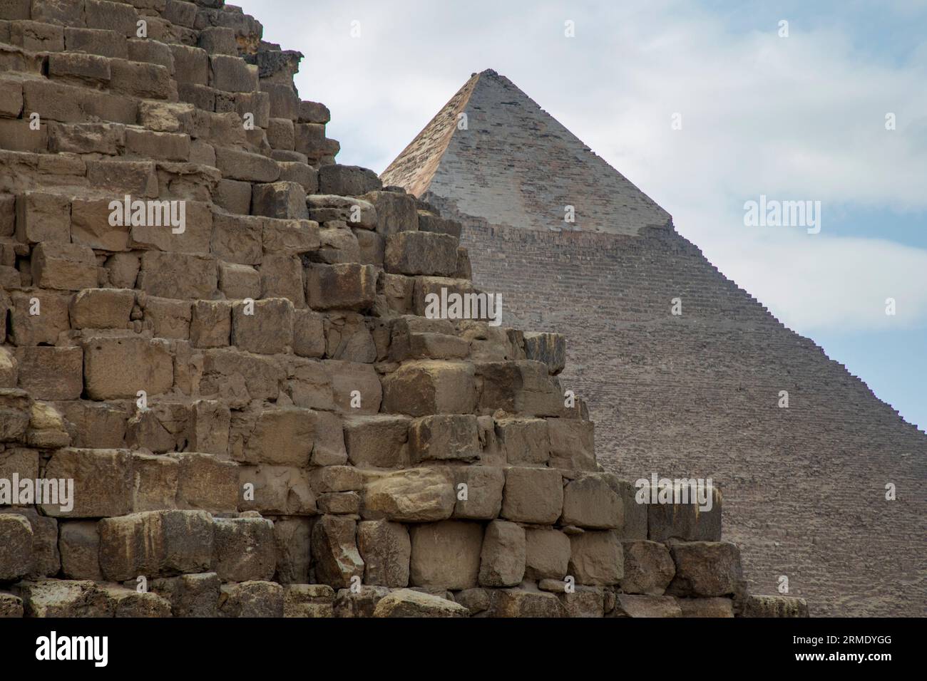 Close up view of a Pyramid wall at the Great Pyramids of Giza Stock Photo