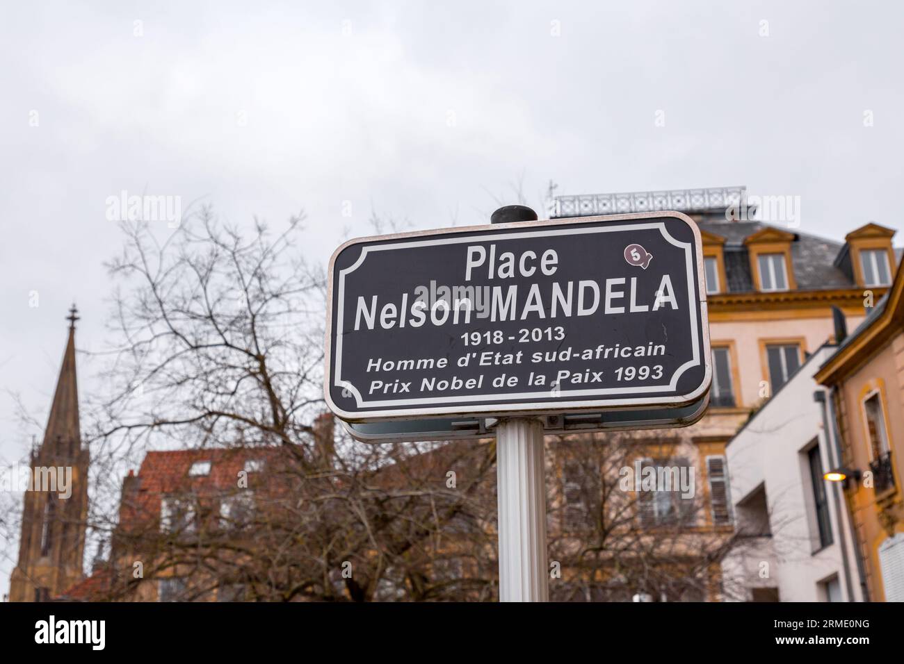 Metz, France January 23, 2022 Sign of the Nelson Mandela square
