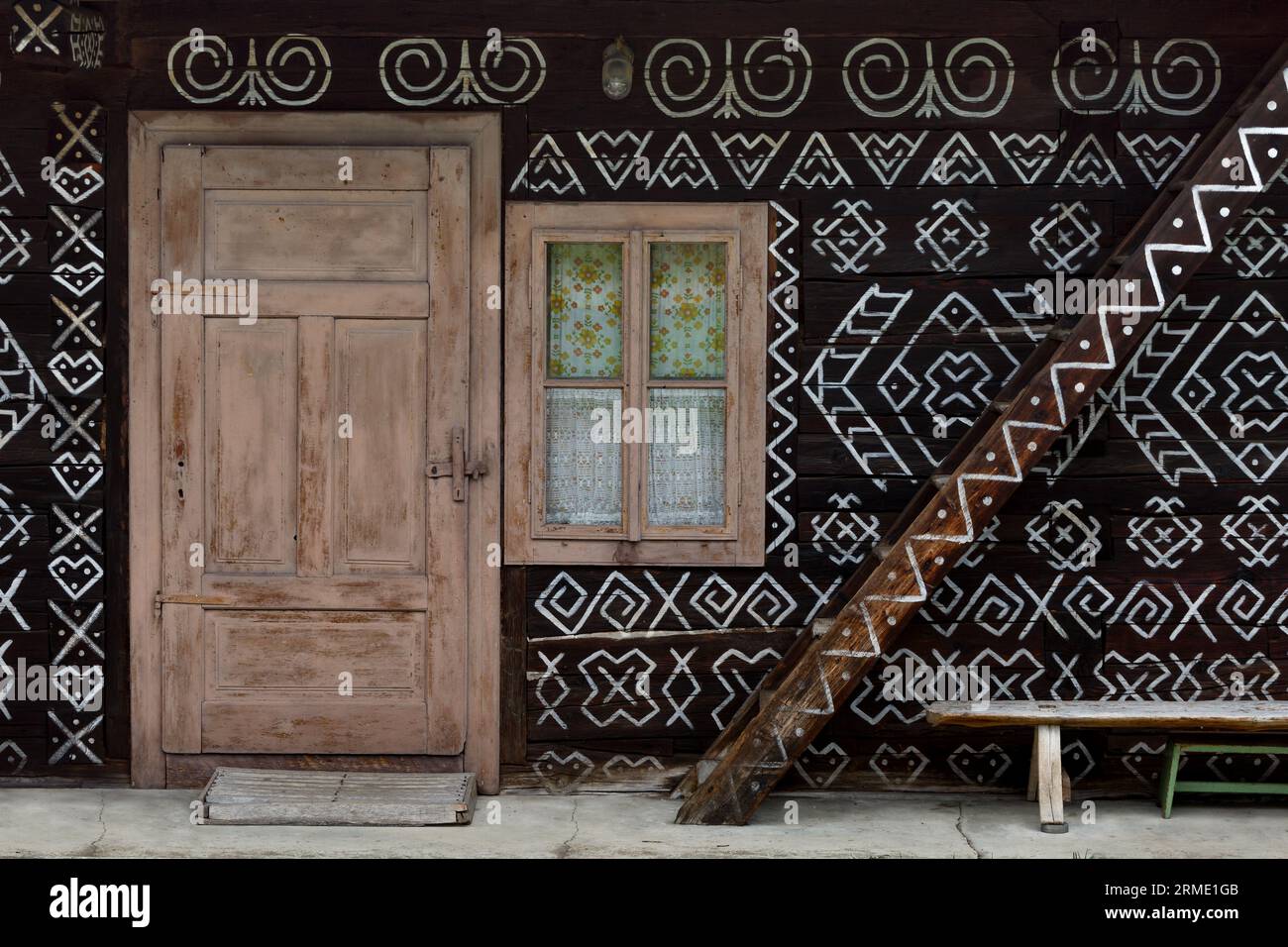 Door of a traditional log cabin in Zilina region, Slovakia. Stock Photo