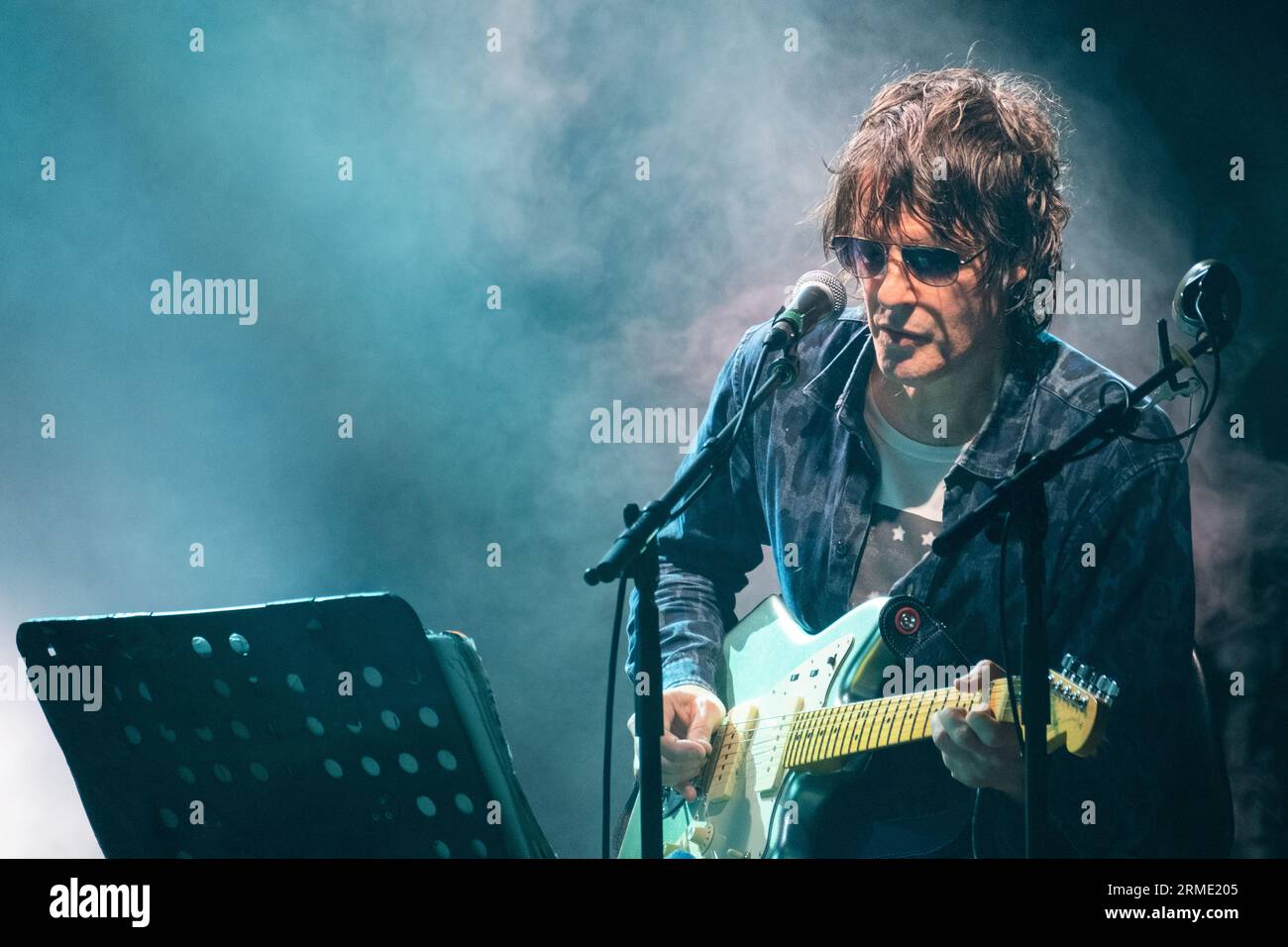 Jason Pierce (J Spaceman) of space rock band Spiritualized playing at Green Man Festival in Wales, UK, August 2023. Photo: Rob Watkins Stock Photo