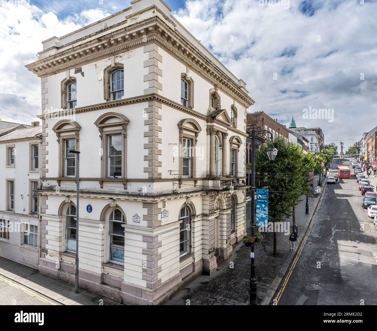 Birthplace of Arthur Joyce Lunel Cary, Novelist, Bank Place and Shipquay Street, DerryLondonderry, Northern Ireland, UK Stock Photo