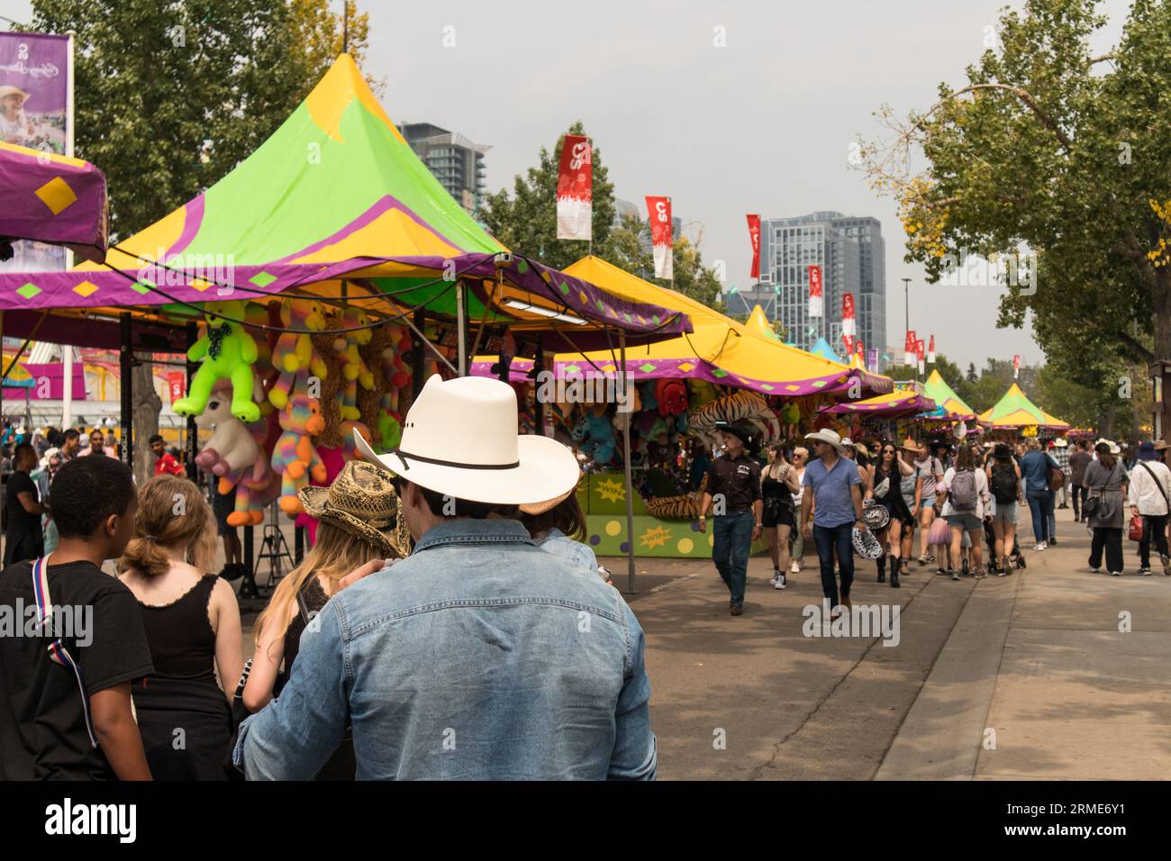 Western Themed Festival and amusement tents at Calgary Stampede Stock