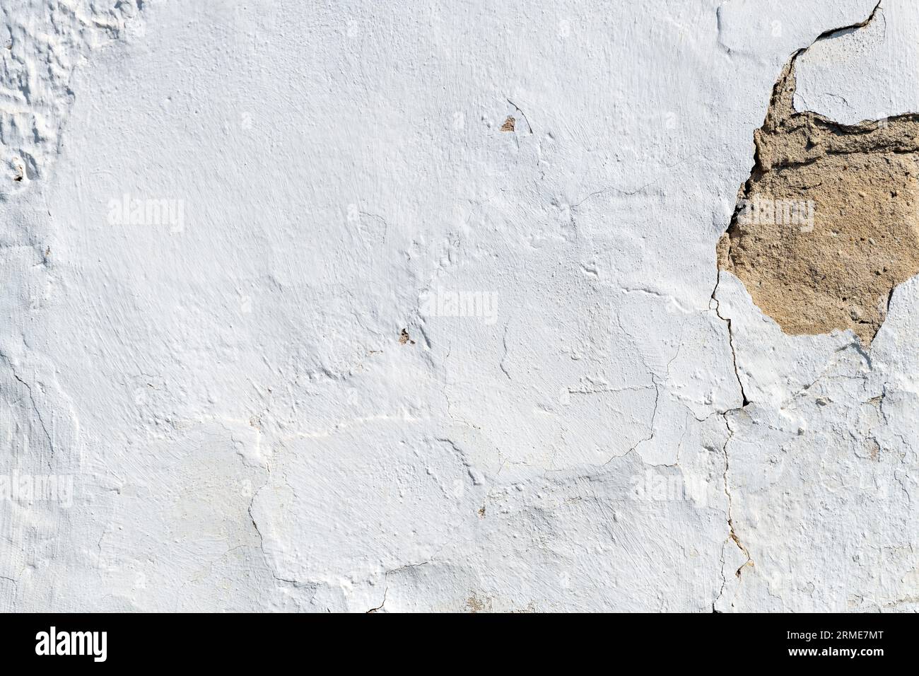 Dirty old white plastered wall with broken part as background Stock ...