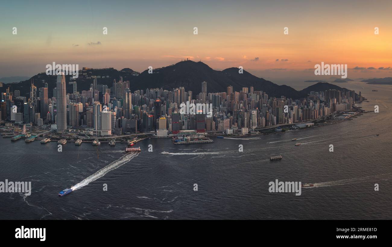 Magical Sunset over Victoria harbour Hong Kong, Hong Kong Stock Photo ...
