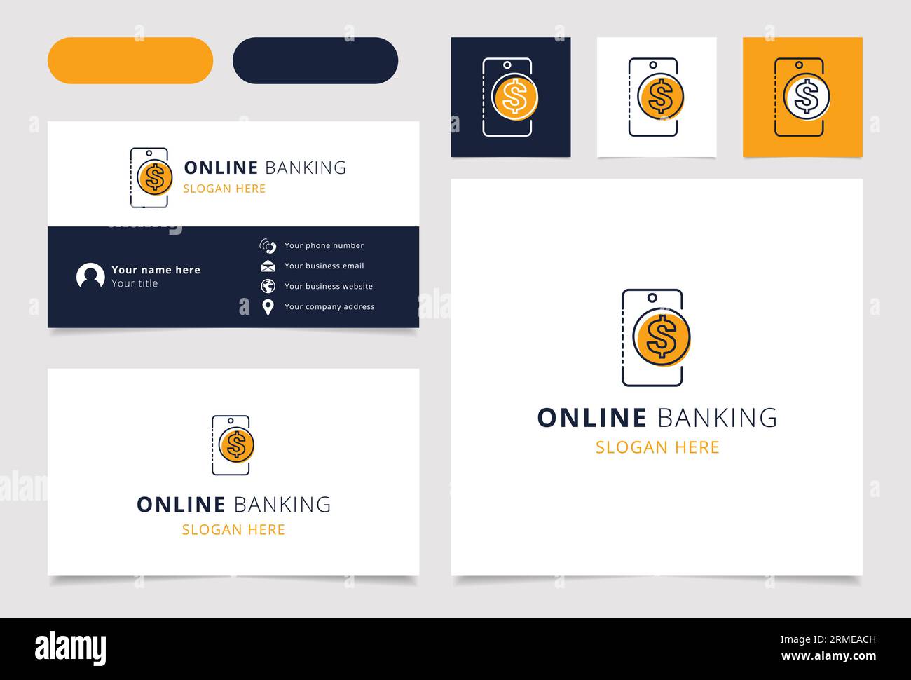 Online banking logo design with editable slogan. Branding book and business card template. Stock Vector