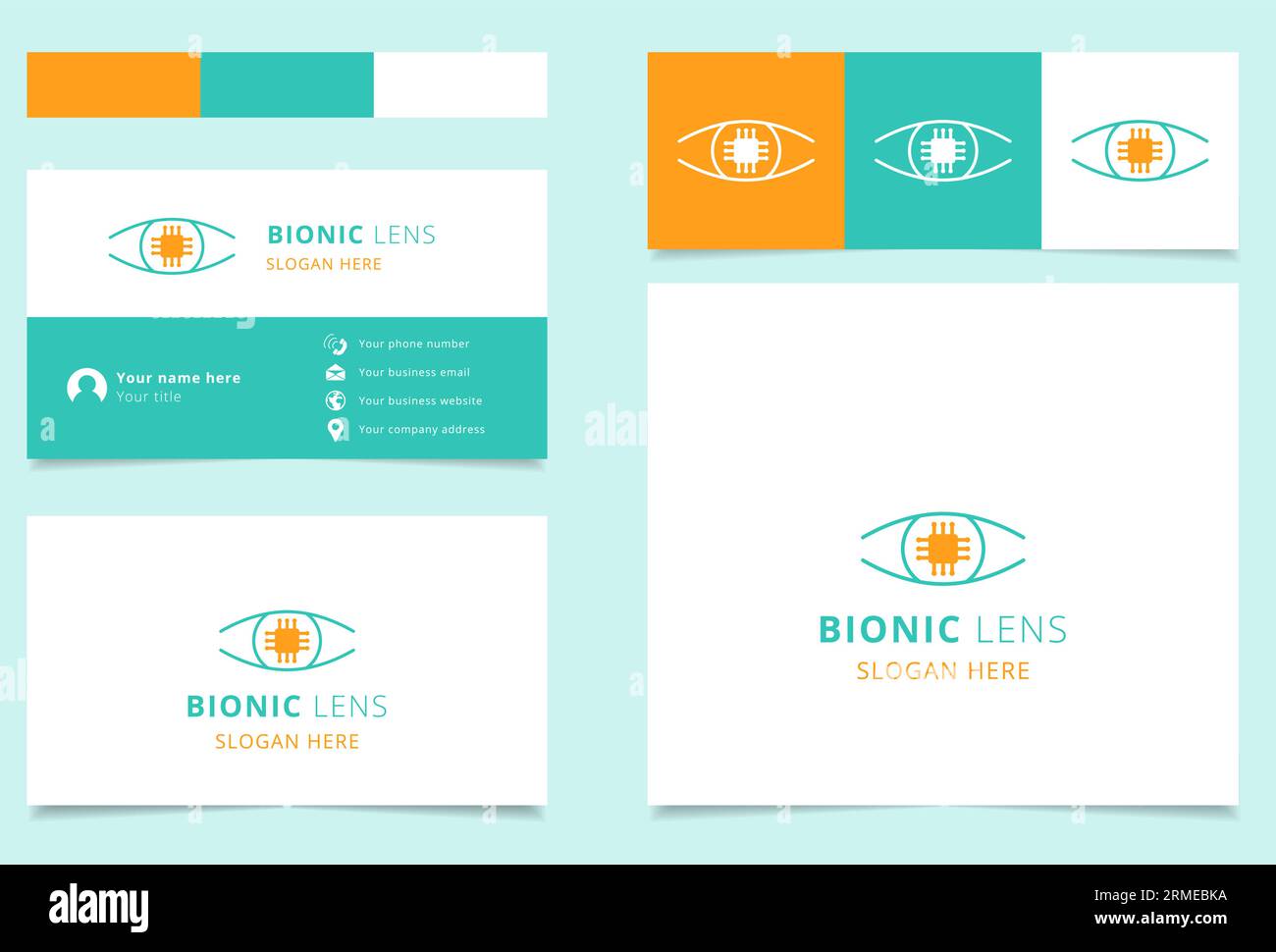 Bionic lens logo design with editable slogan. Branding book and business card template. Stock Vector