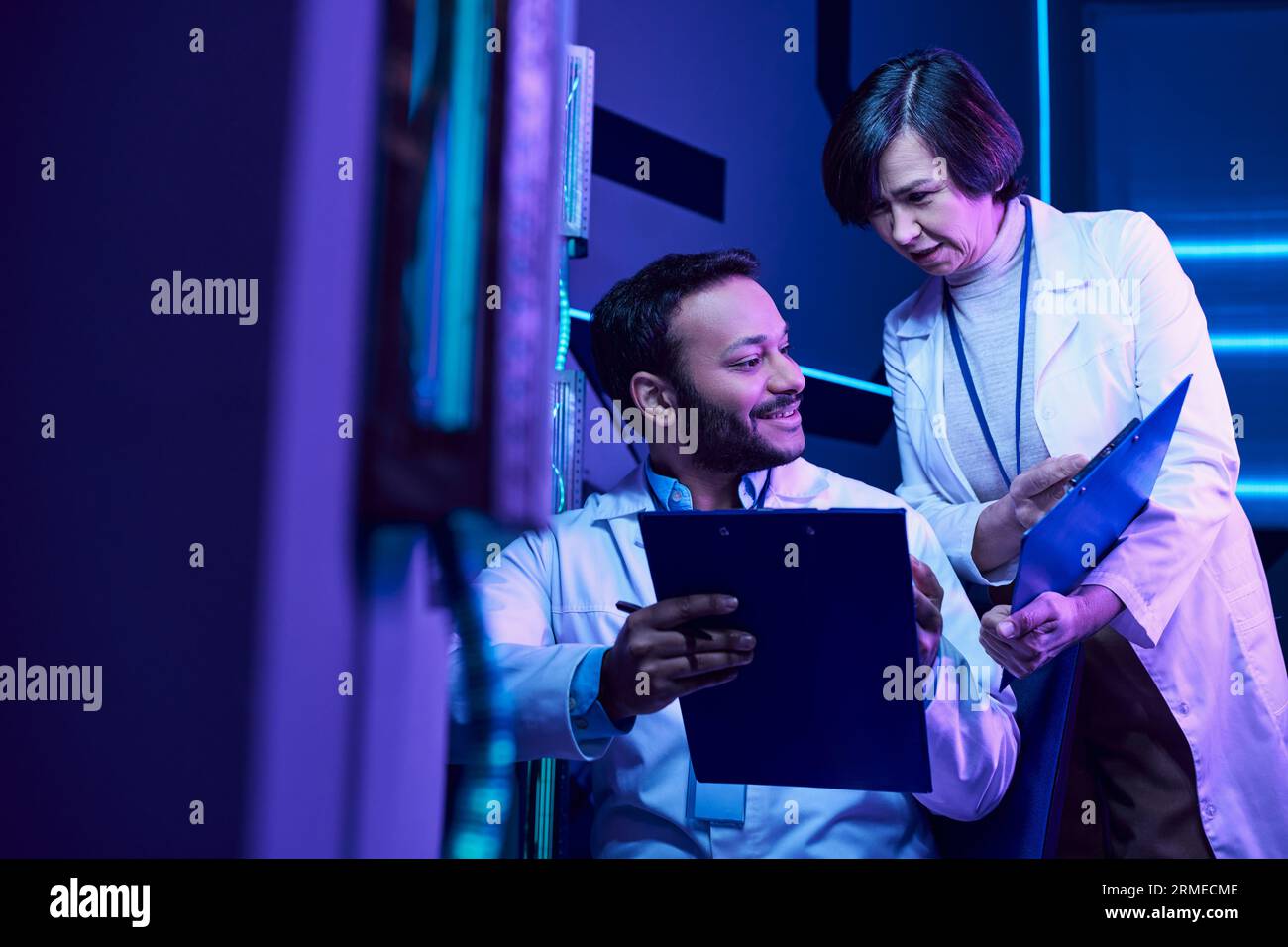 Futuristic Collaboration Hindu Male and Adult Female Scientists