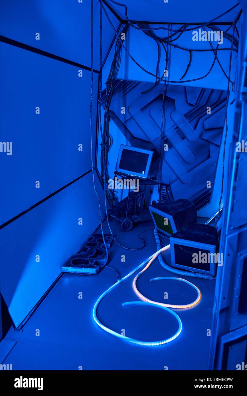 exploring future, computers, monitors and wires in laboratory od