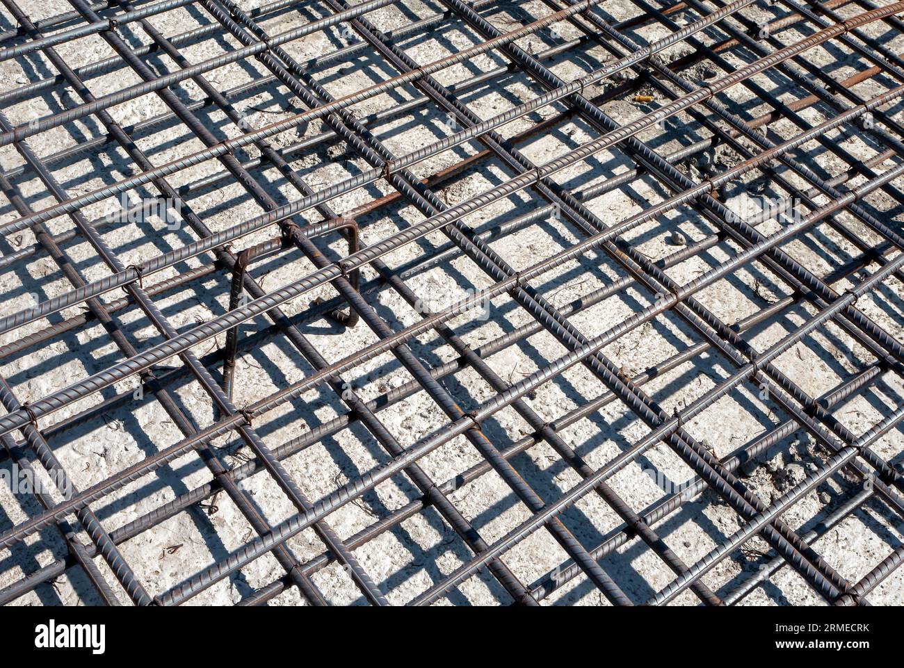 Iron reinforcement bars for construction for cement casting preparation. Stock Photo