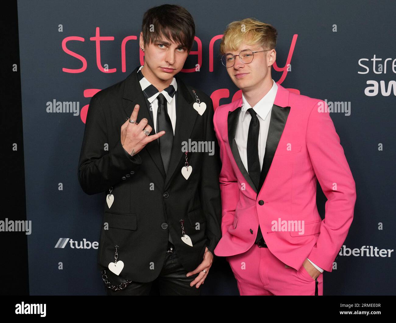 Los Angeles, USA. 27th Aug, 2023. (L-R) Colby Brock and Sam Golbach arrives at the 2023 Streamy Awards held at The Fairmont Century Plaza in Los Angeles, CA on Sunday, August 27, 2023. (Photo By Sthanlee B. Mirador/Sipa USA) Credit: Sipa USA/Alamy Live News Stock Photo