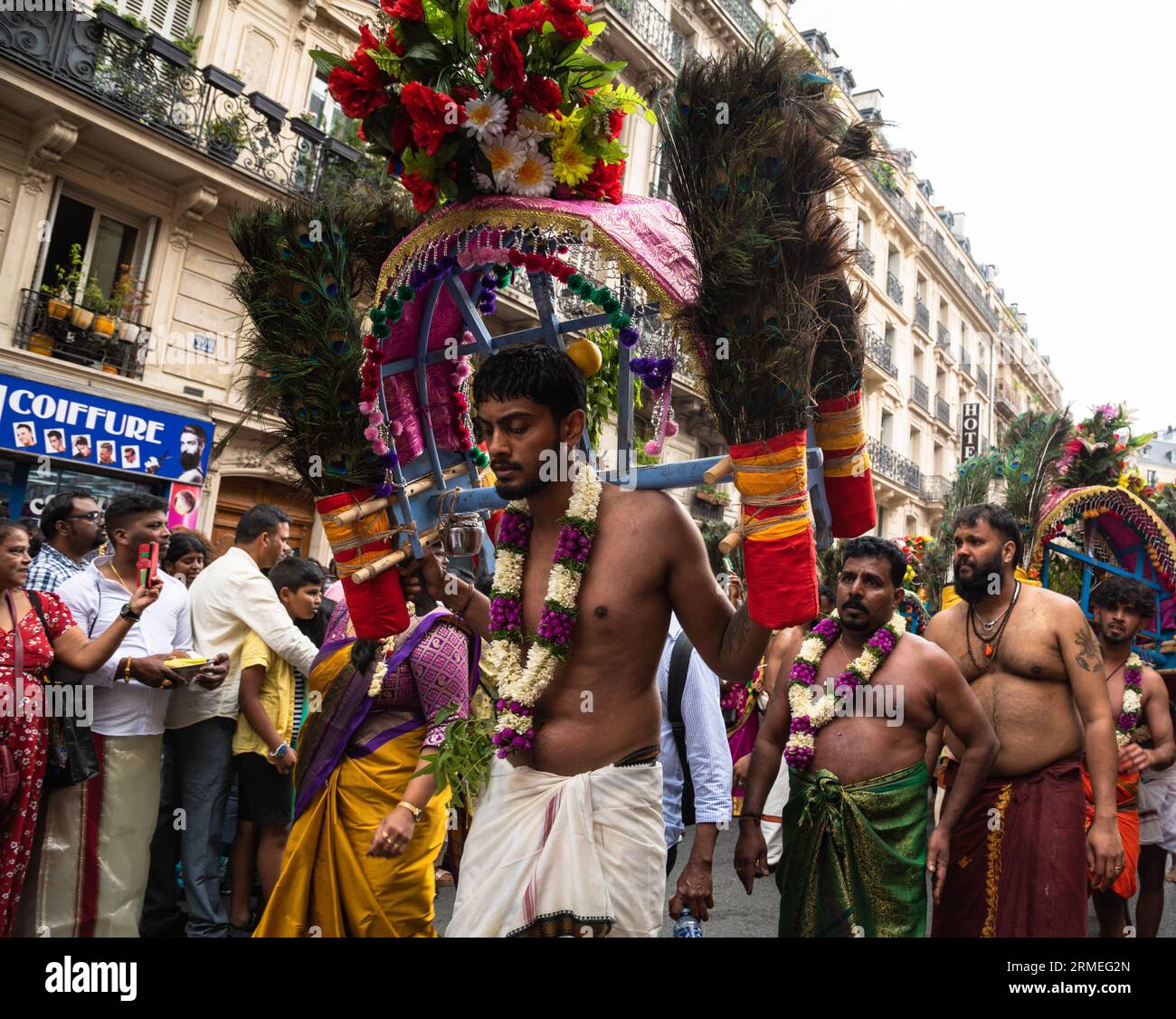 Paris, France,  27th Aug, 2023. Festival of the god Ganesh. Offerings. The Hindu and Tamil community celebrates the birthday of god-elephant Ganesh, Ganesh Chaturthi, in Paris, France, on August 27, 2023. Credit: Elena Dijour/Alamy Live News. Stock Photo