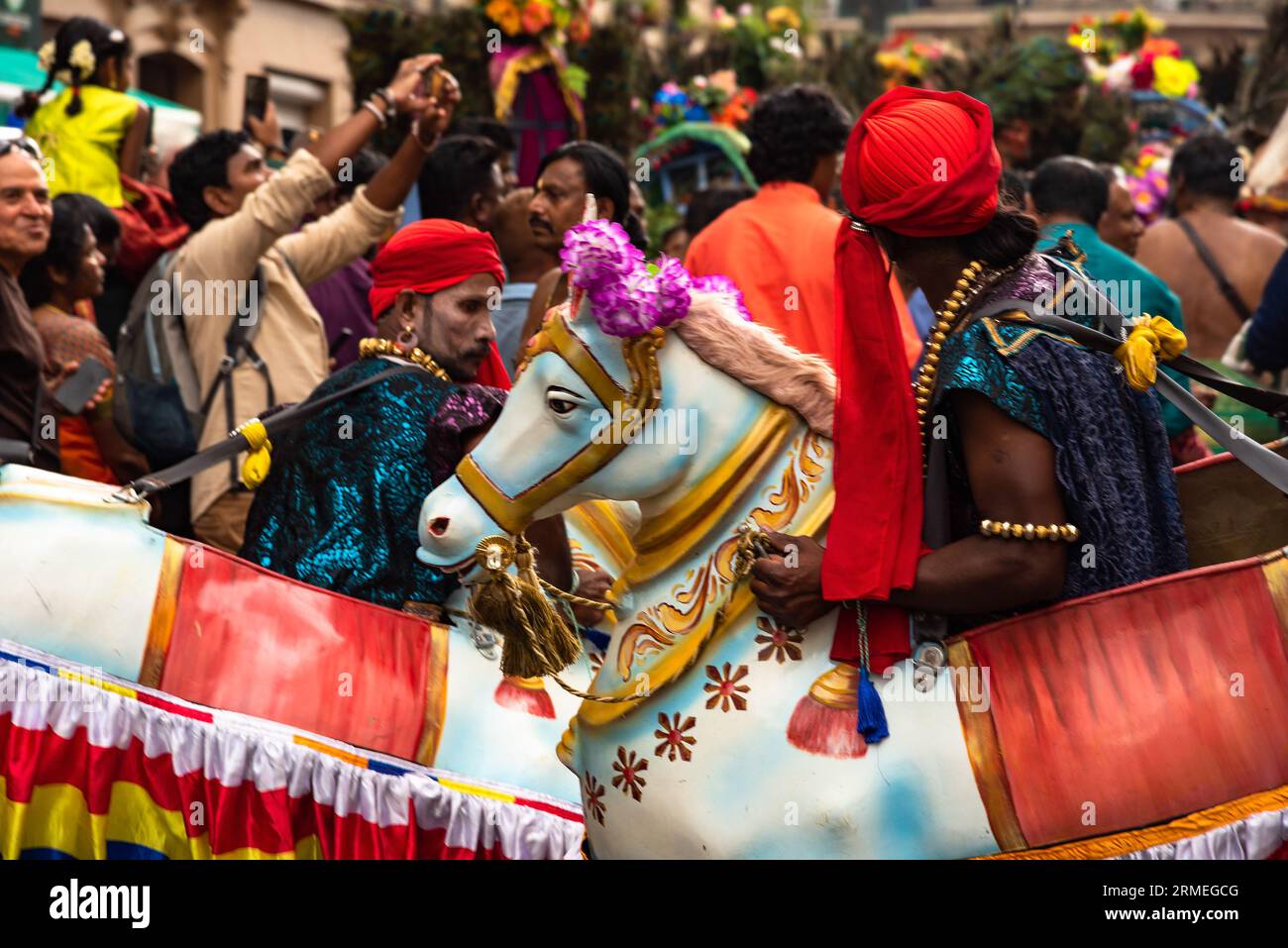 Paris, France,  27th Aug, 2023. Festival of the god Ganesh. Horse dance.The Hindu and Tamil community celebrates the birthday of god-elephant Ganesh, Ganesh Chaturthi, in Paris, France, on August 27, 2023. Credit: Elena Dijour/Alamy Live News. Stock Photo