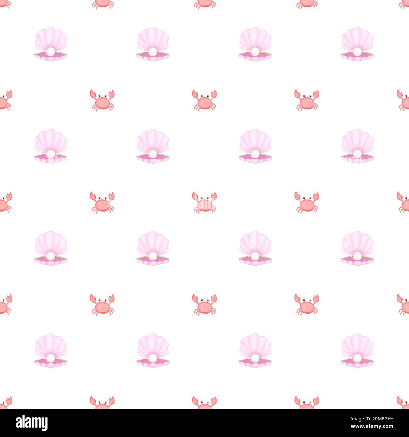 childish seamless pattern with crab. shell and pearl. gentle pattern ...