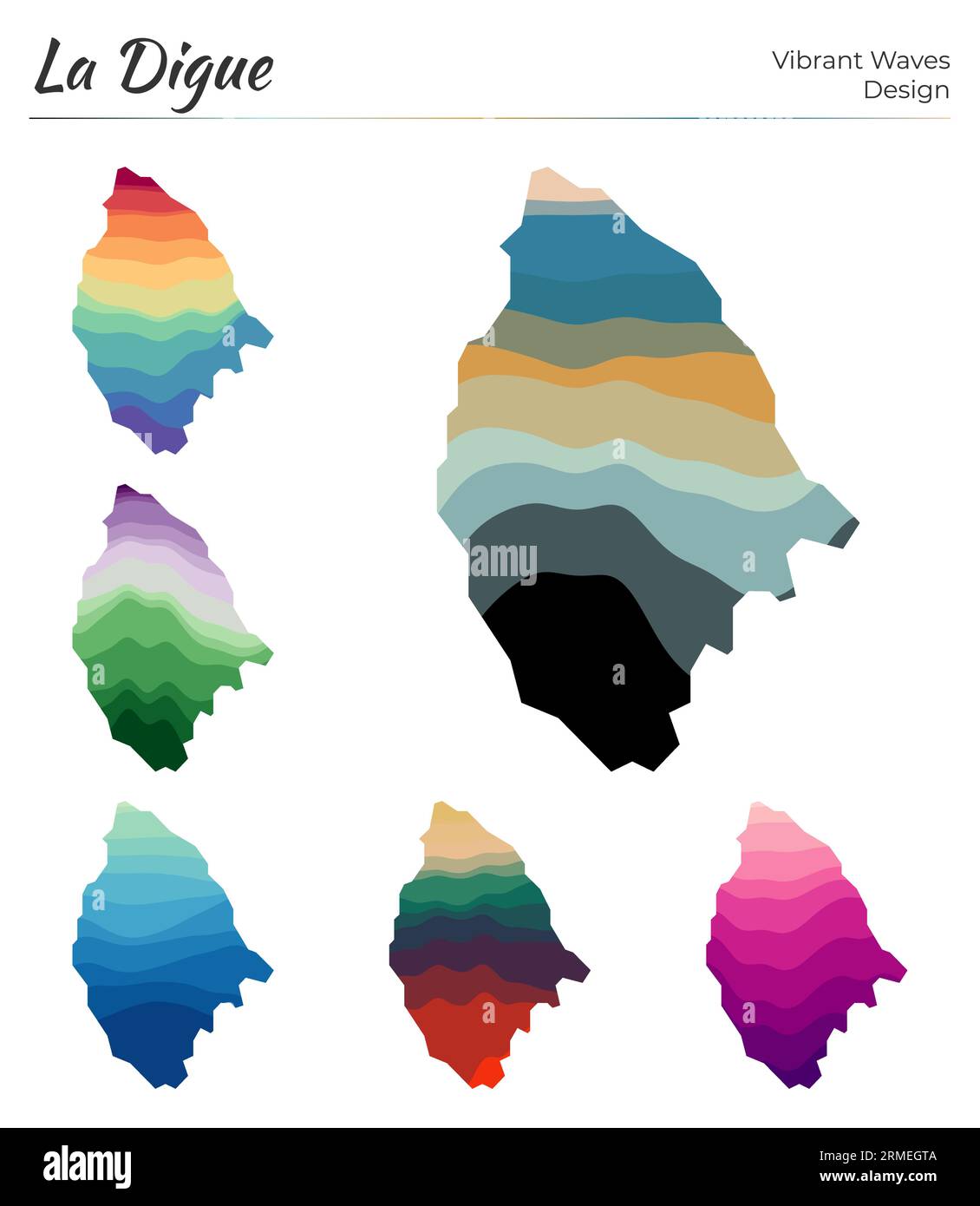 Set of vector maps of La Digue. Vibrant waves design. Bright map of ...
