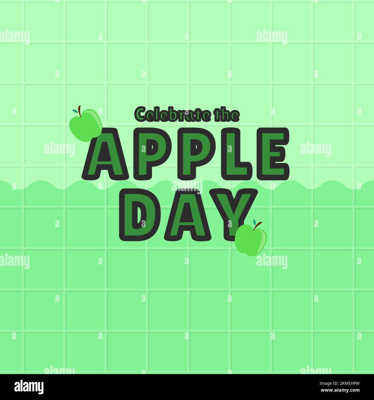 Illustration of celebrate the apple day text and granny smith apples on green grid background Stock Photo