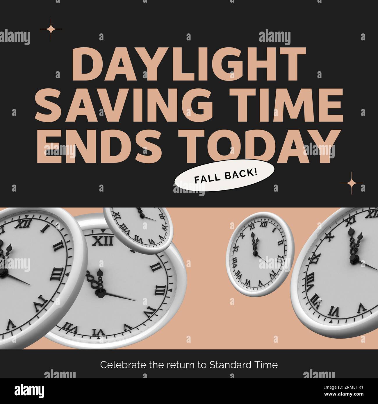 Composite of clocks and daylight saving time ends today, celebrate the