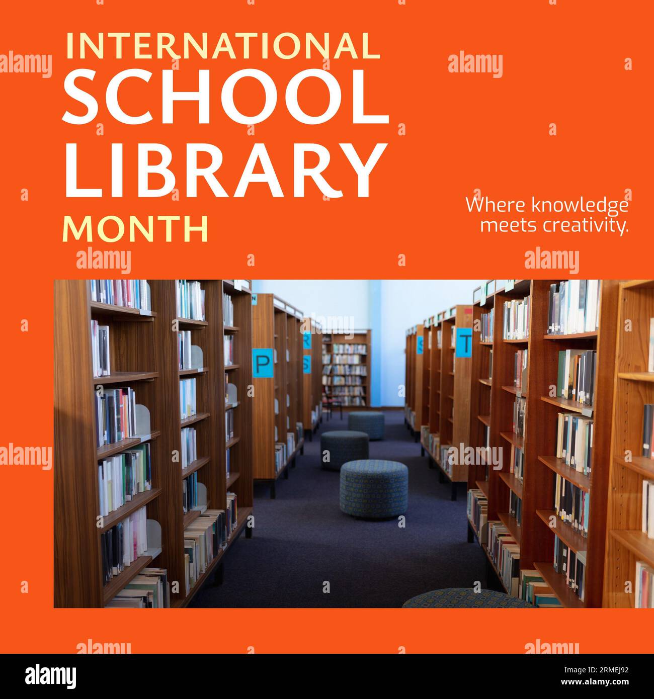 Composite of international school library month and various books