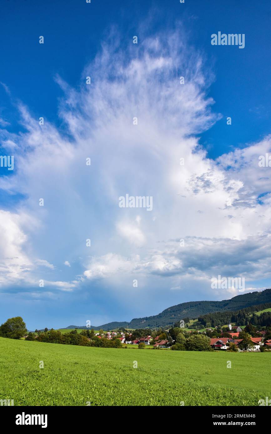 Cloud formation in summer over the climatic health resort of Weitnau in Oberallgäu, Bavaria, Germany, Europe Stock Photo