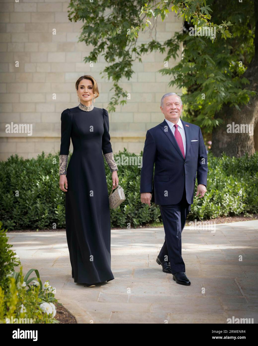 King Abdullah II and Queen Rania during the wedding ceremony of His Royal Highness Crown Prince Al Hussein and Her Royal Highness Princess Rajwa Al Hussein, on June 01, 2023, pictures on the occasion of Queen Rania Al Abdullah celebrating her birthday on Thursday, August 31, 2023 Photo: Royal Hashemite Court / Albert Nieboer / Netherlands OUT / Point De Vue OUT Stock Photo