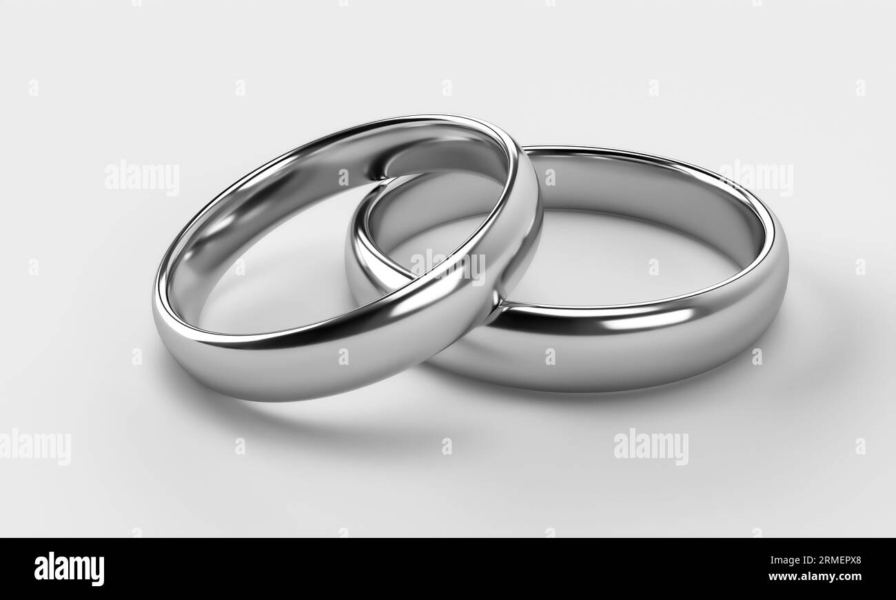 Illustration of two wedding silver rings unity concepts 3d rendering