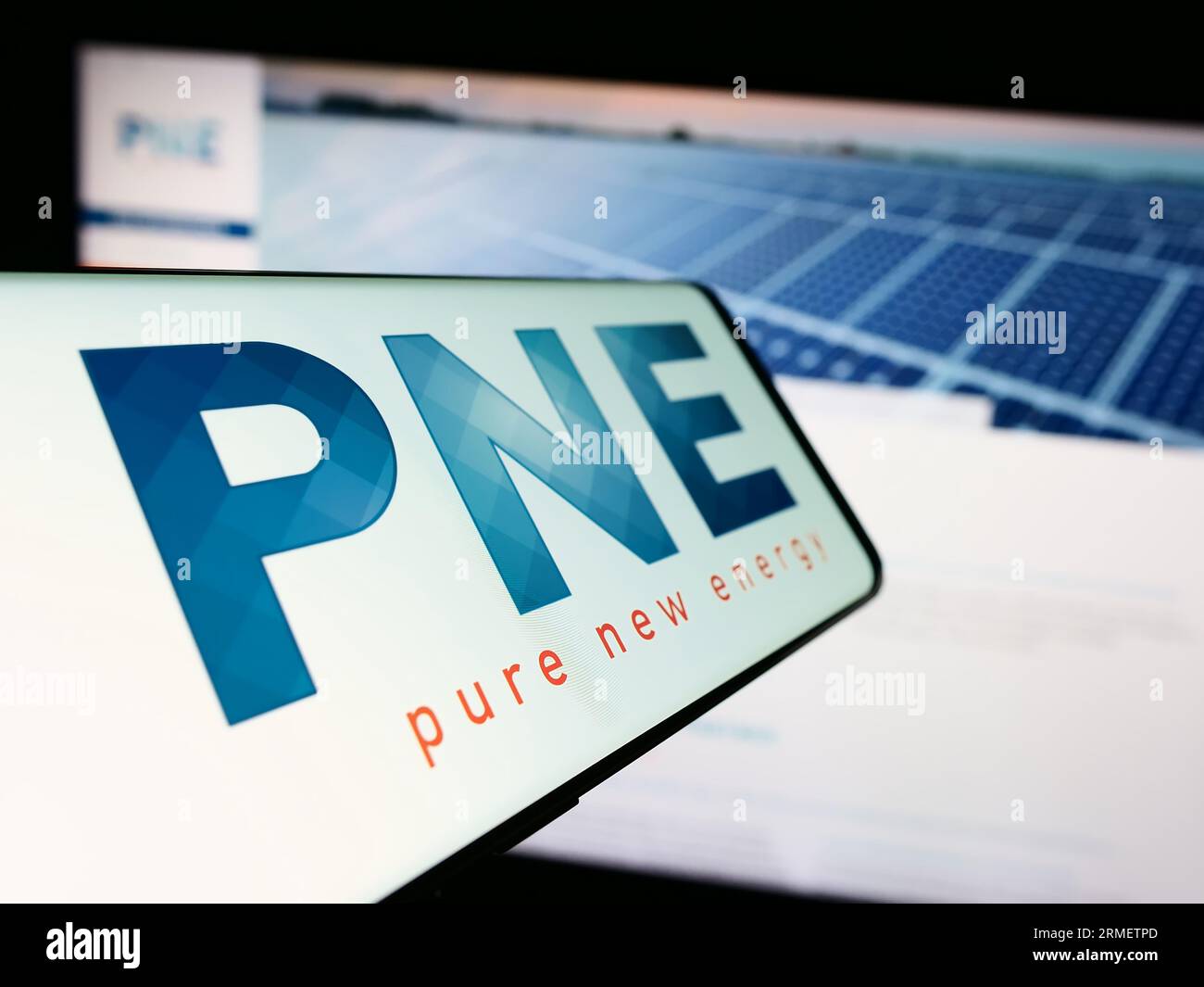 Mobile phone with logo of German wind energy company PNE AG on screen in  front of business website. Focus on center-left of phone display Stock  Photo - Alamy