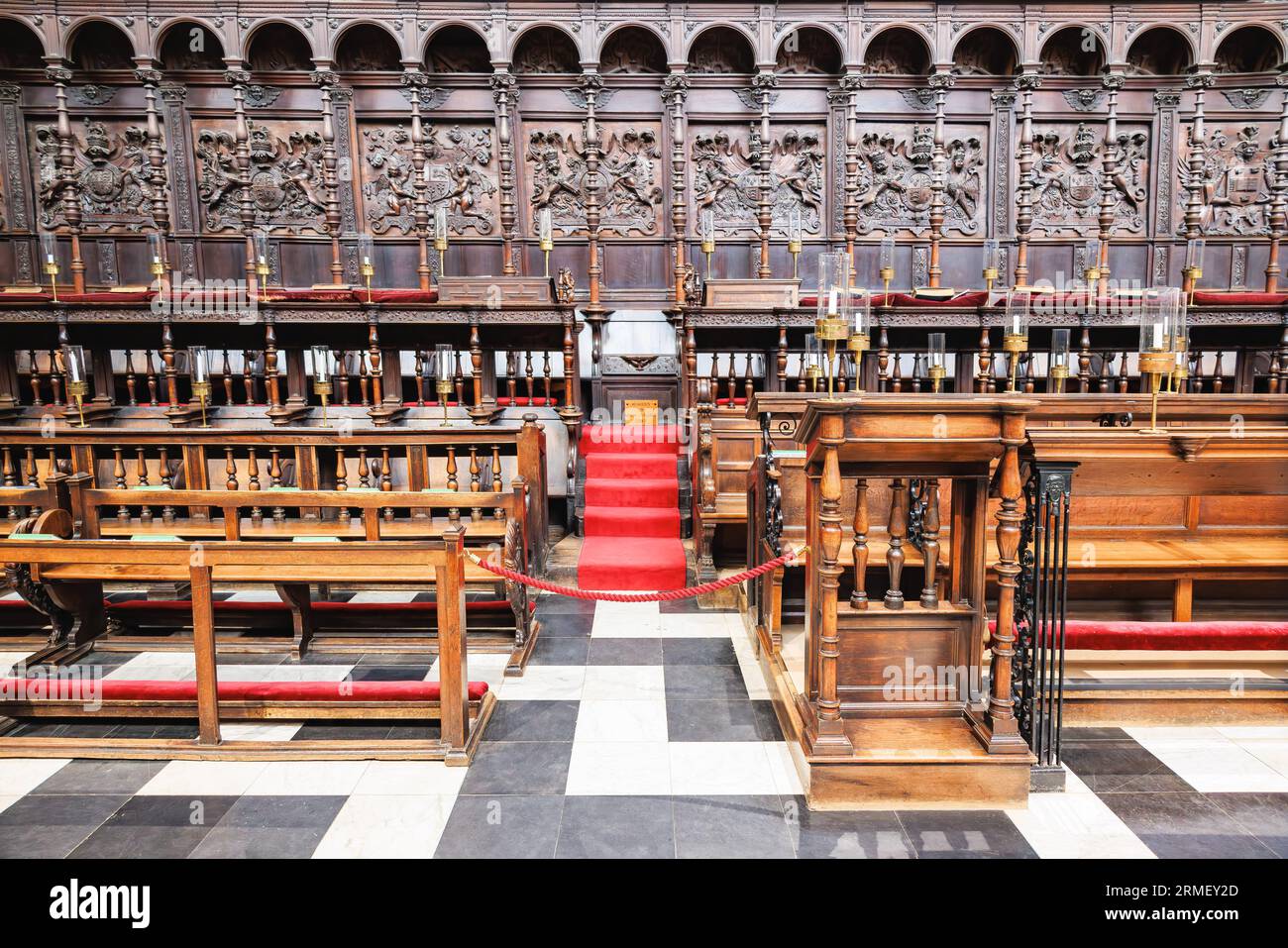 Cambridge, UK - May 22, 2023: Wooden chorus inside of King's college chapel in the  Cambridge University, United Kingdom. Stock Photo