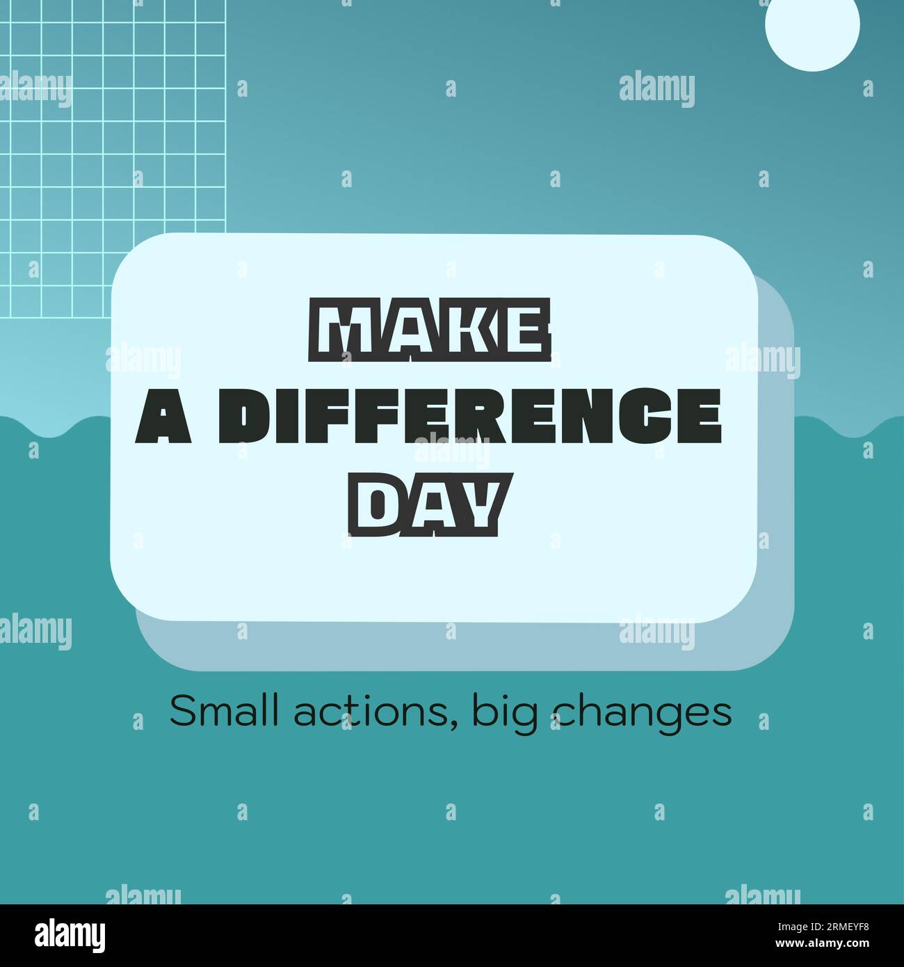 Illustration of make a difference day and small actions, big changes text over sea, moon and grid Stock Photo