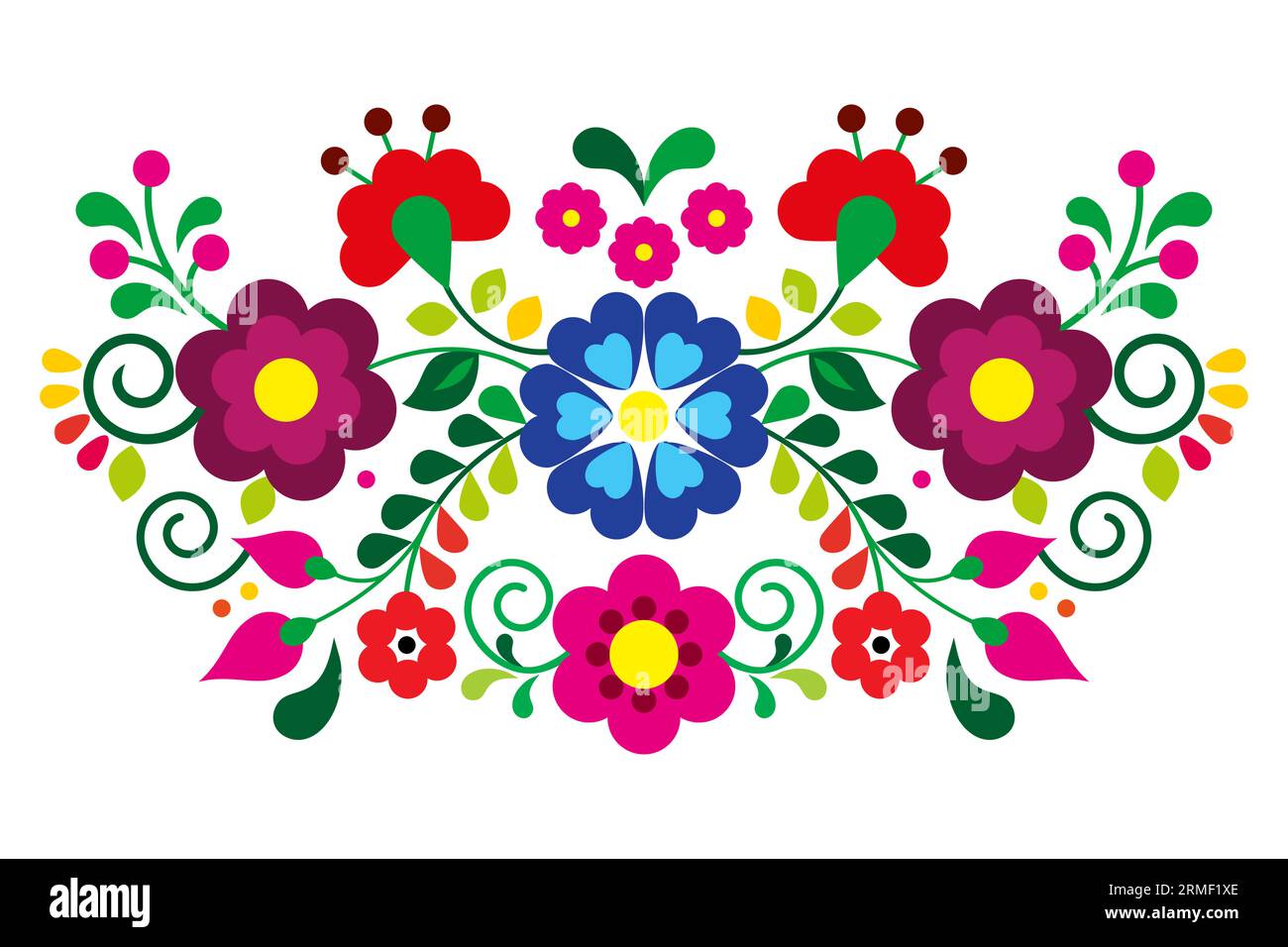 Mexican folk art style vector floral pattern,  retro design inspired by traditional embroidery from Mexico Stock Vector