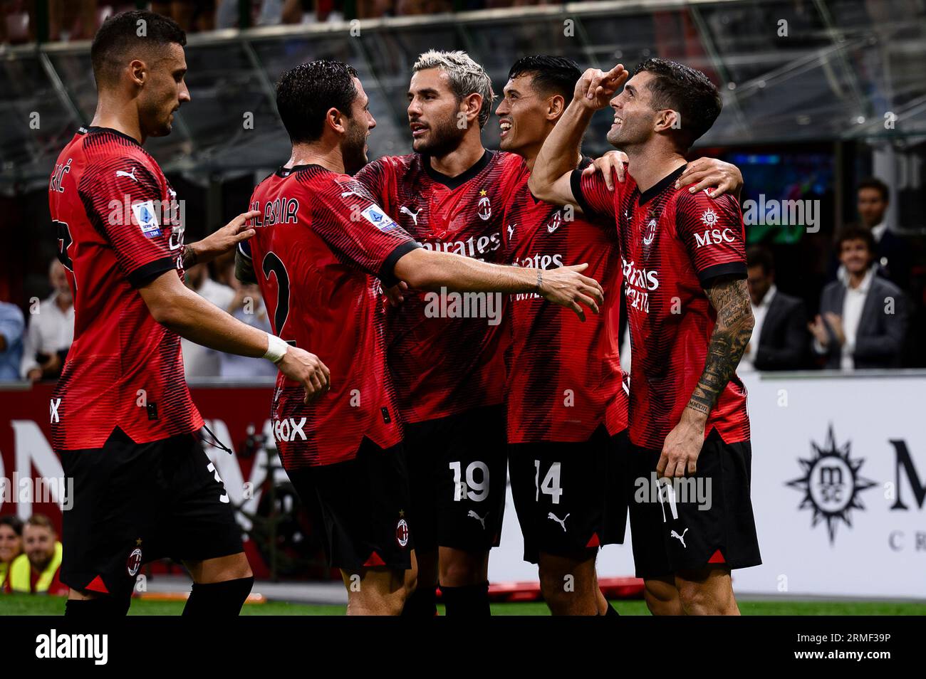 Christian Pulisic of AC Milan celebrates with his teammates during the ...