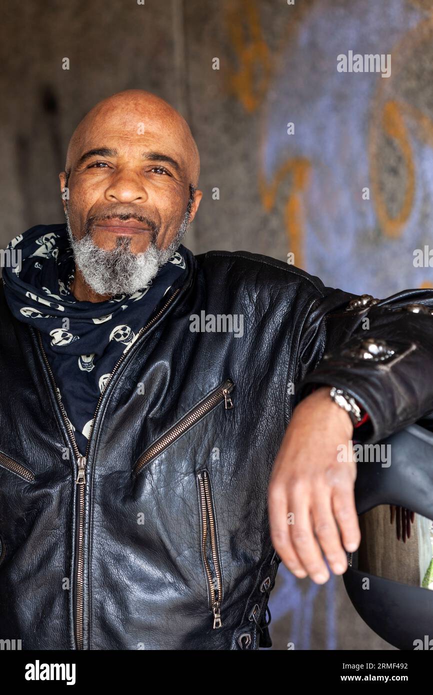 Bald guy deals leather jacket