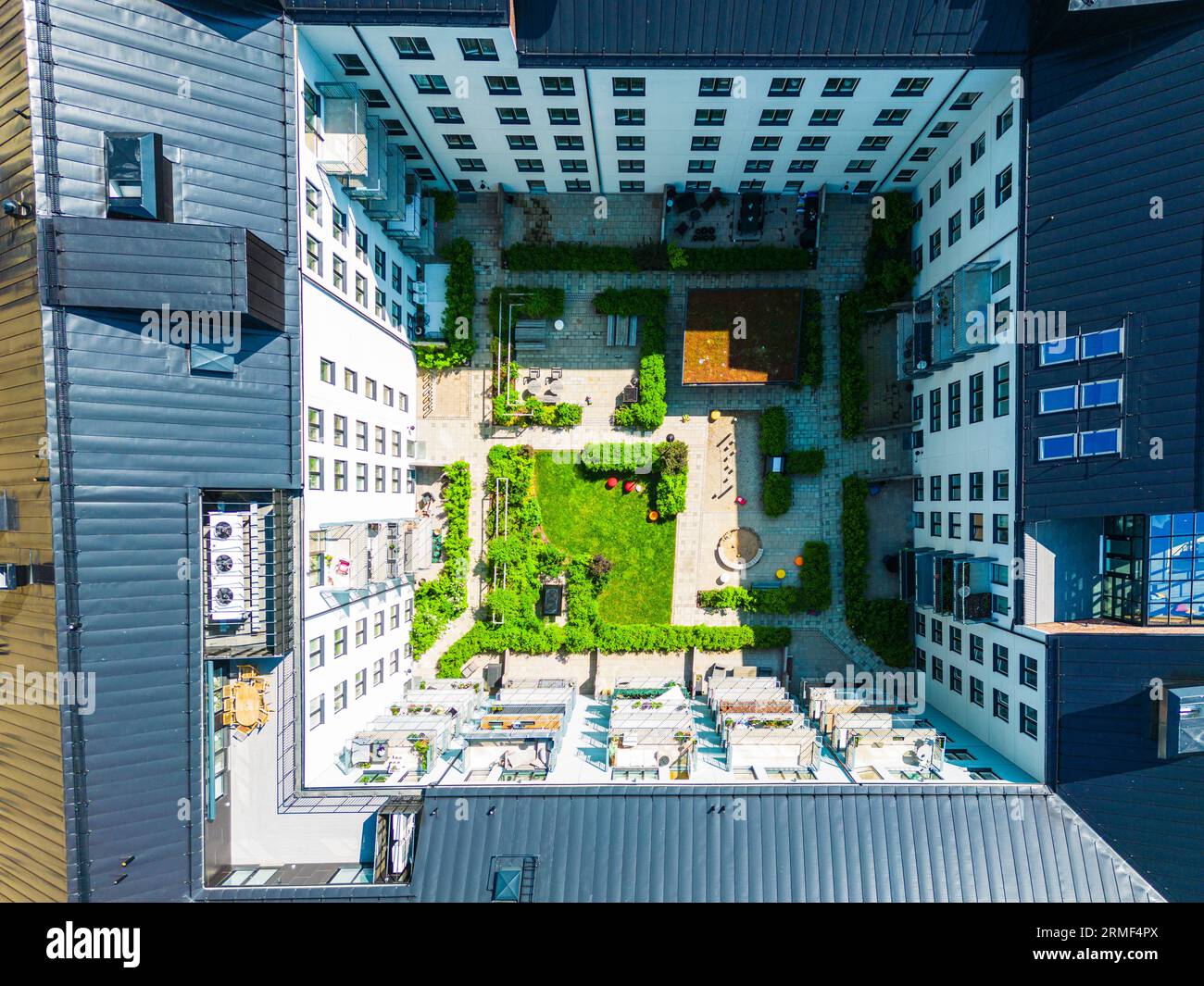 Aerial vie of courtyard surrounded by block of flats Stock Photo Alamy