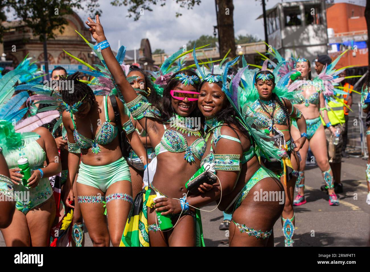 London, England, UK. 28th Aug, 2023. Participants in the Notting Hill Carnival celebration are seen in west London over he Summer Bank Holiday weekend. (Credit Image: © Tayfun Salci/ZUMA Press Wire) EDITORIAL USAGE ONLY! Not for Commercial USAGE! Stock Photo