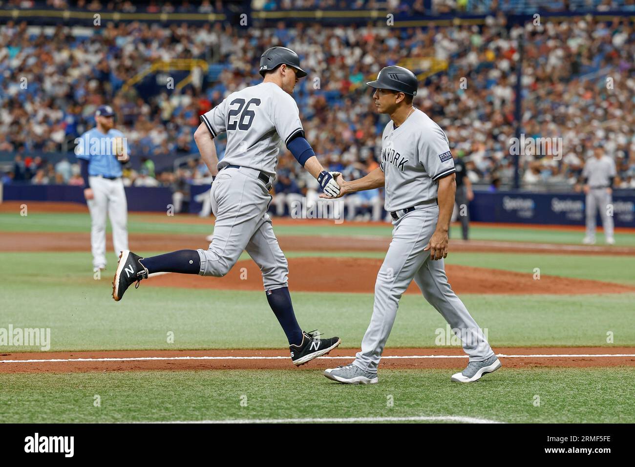 St. Petersburg, FL USA; New York Yankees Third Base Coach Luis Rojas ...