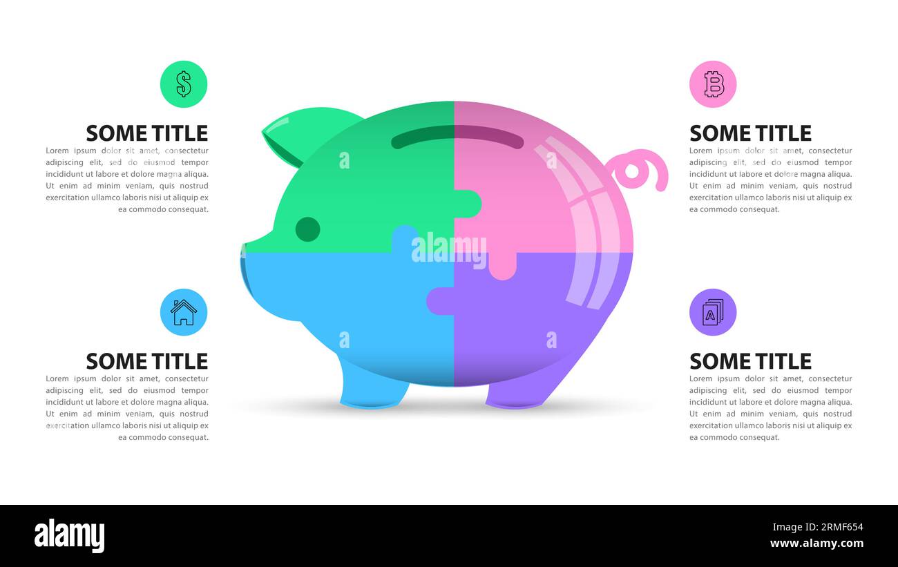 Infographic template with icons and 4 options or steps. Piggybank. Can be used for workflow layout, diagram, banner, webdesign. Vector illustration Stock Vector