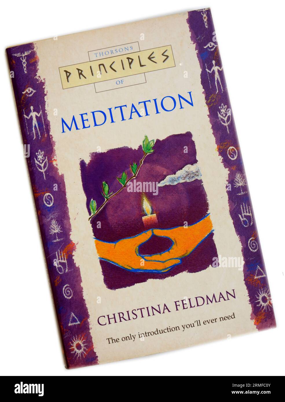 Thorson's Principles of Meditation, paperback Book cover on white background by Christina Feldman. Stock Photo