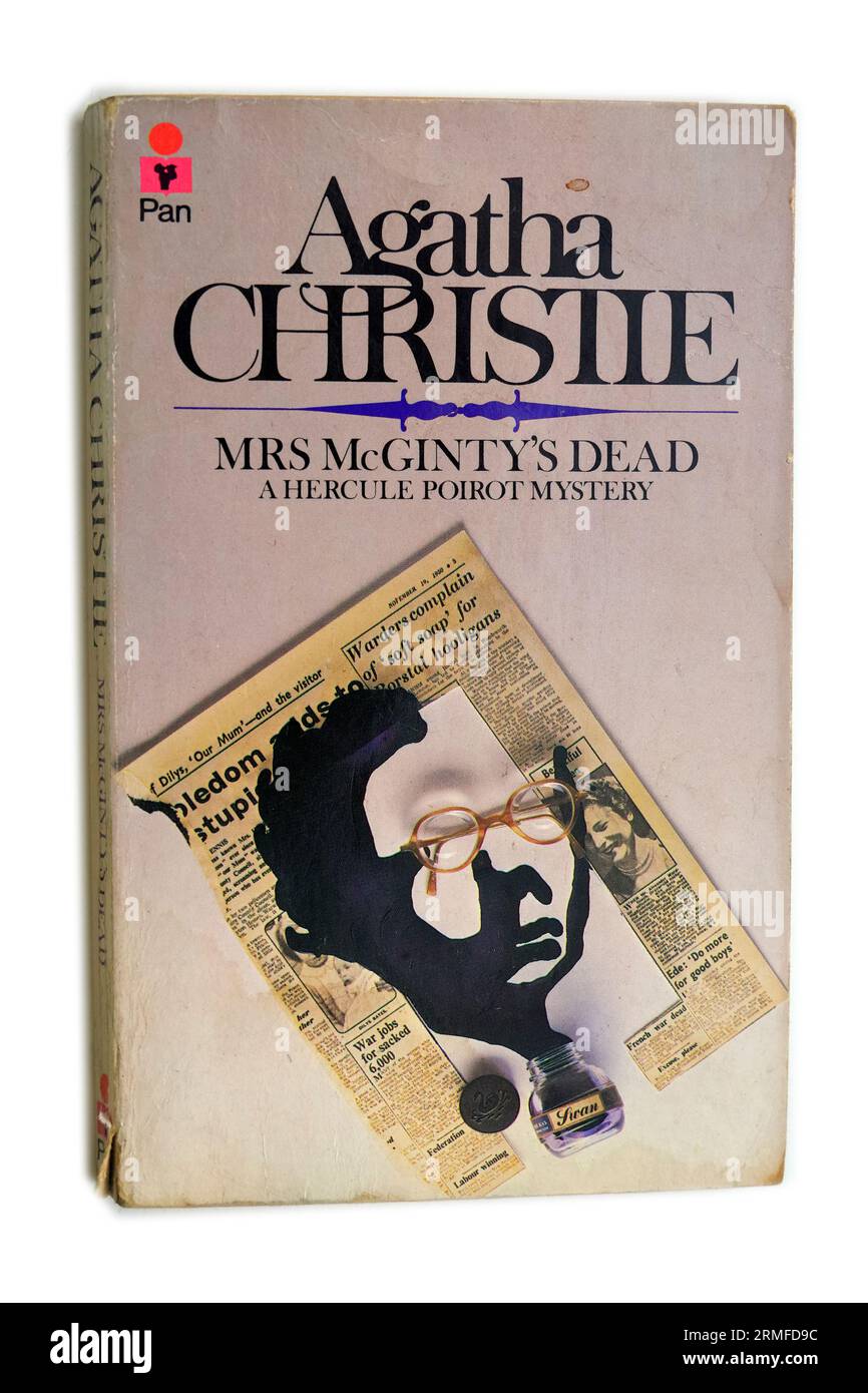 Agatha Christie - Mrs McGinty's Dead, A Hercule Poirot Mystery. Paperback book cover on white background Stock Photo