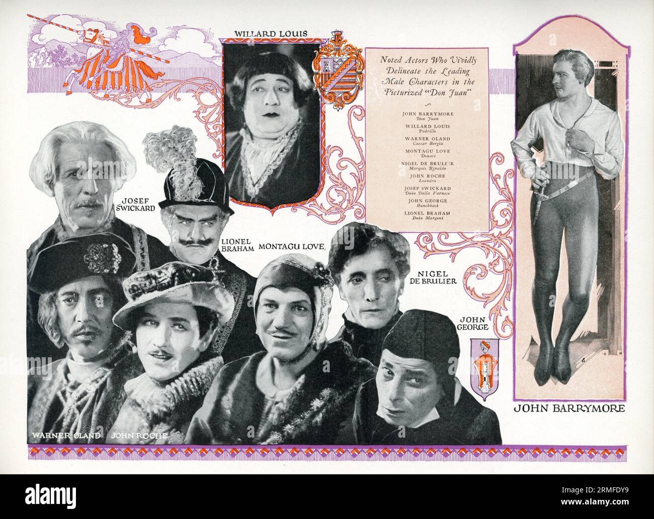 Actors WILLARD LOUIS JOSEF SWICKARD LIONEL BRAHAM WARNER OLAND JOHN ROCHE MONTAGUE LOVE NIGEL DE BRULIER and JOHN GEORGE appearing with JOHN BARRYMORE as DON JUAN 1926 director ALAN CROSLAND screenplay Bess Meredyth Silent Movie with Music and Sound Effects The Vitaphone Corporation / Warner Bros. Stock Photo