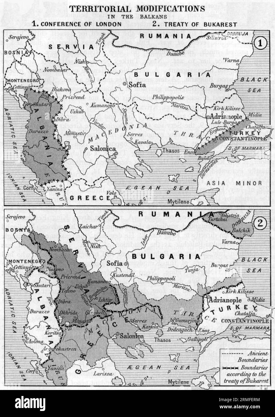Boundaries on the Balkans after the First and the Second Balkan War (1912–1913) Stock Photo
