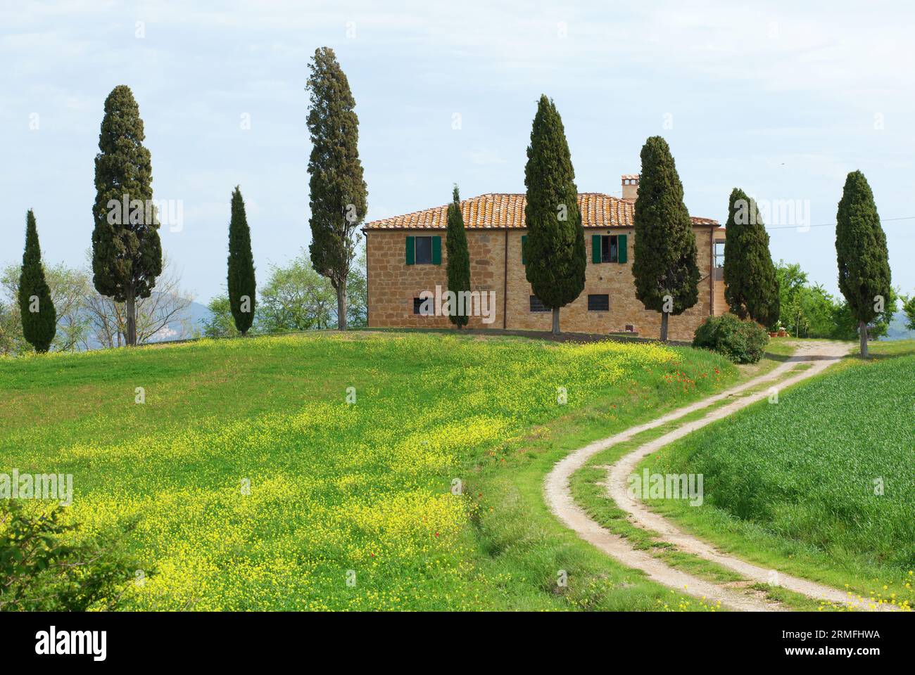 Typical Tuscany farmhouse with cupressus Stock Photo - Alamy