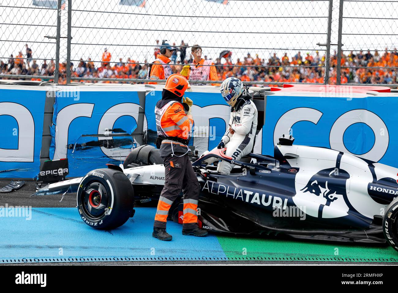 Zandvoort, Netherlands. 25th Aug, 2023. #3 Daniel Ricciardo (AUS, Scuderia AlphaTauri) after crash, F1 Grand Prix of the Netherlands at Circuit Zandvoort on August 25, 2023 in Zandvoort, Netherlands. (Photo by HIGH TWO) Credit: dpa/Alamy Live News Stock Photo