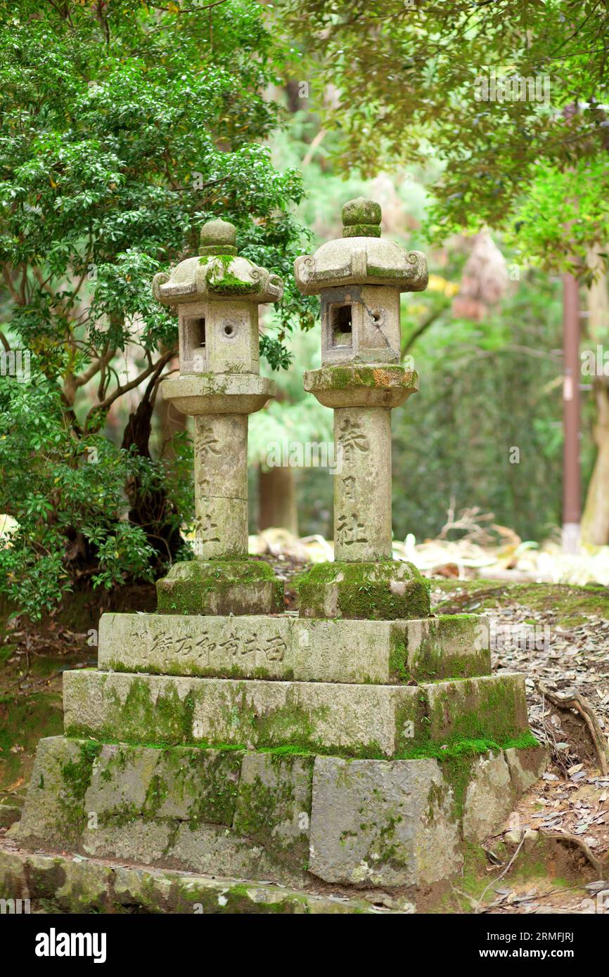 Two stone lanterns in Kasuga shrine, Nara, Japan Stock Photo