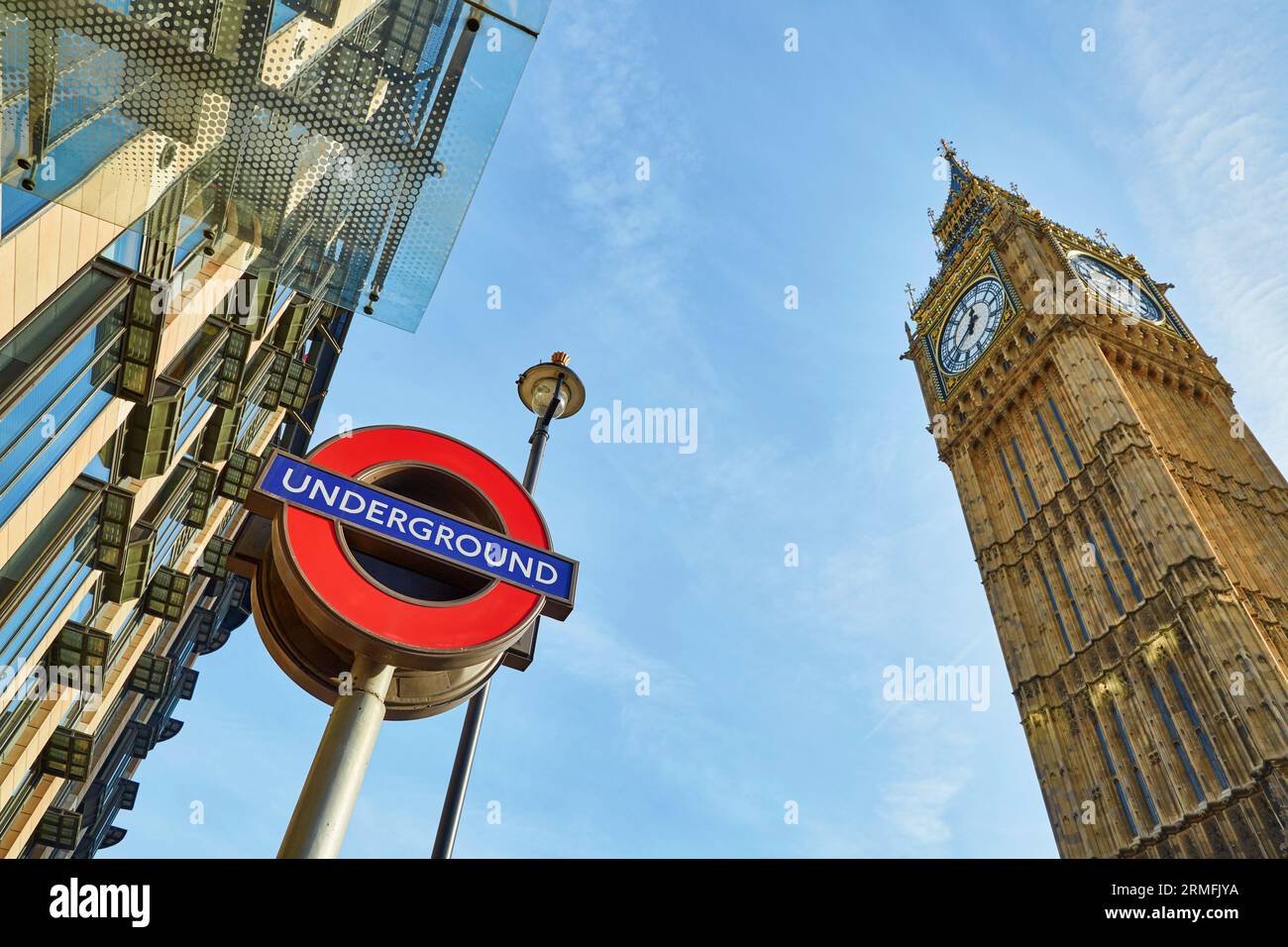 LONDON, UK - OCTOBER 31, 2014: London Underground subway sign in front ...