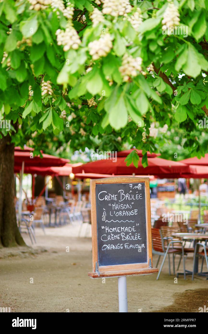 Menu handwritten on board in French outdoor restaurant Stock Photo Alamy