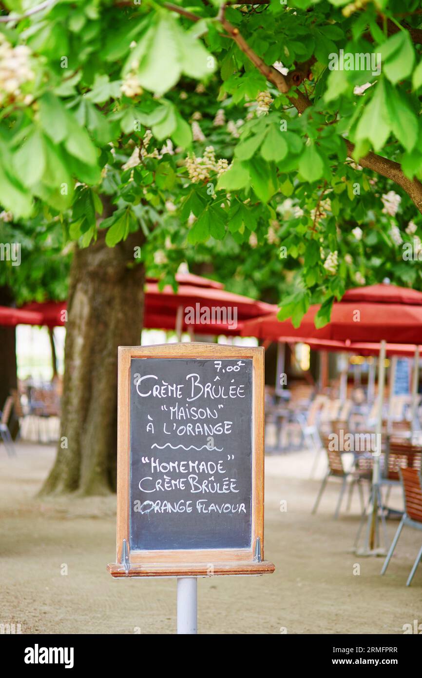Menu handwritten on board in French outdoor restaurant Stock Photo Alamy