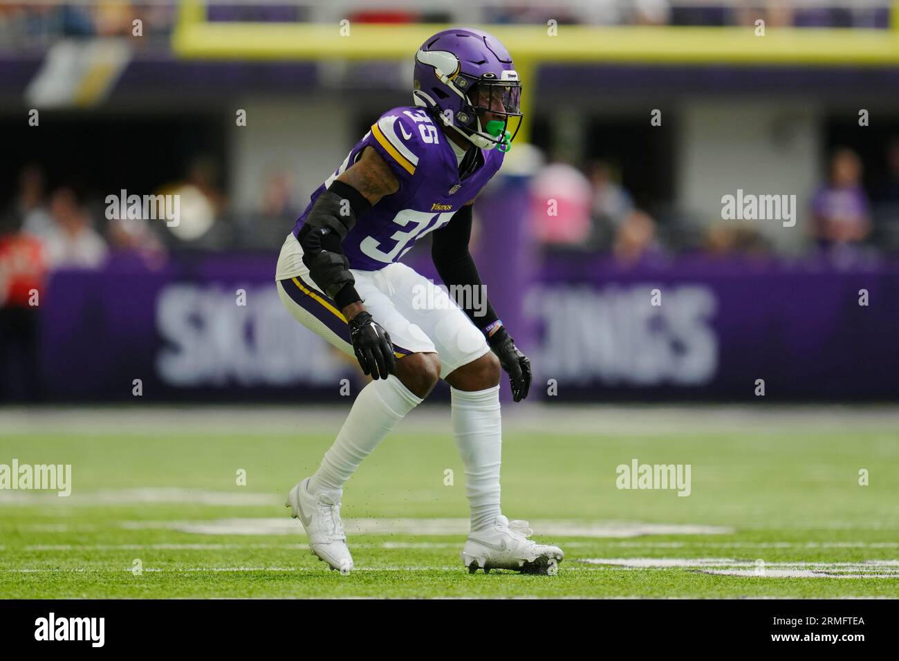 Minnesota Vikings cornerback C.J. Coldon Jr. (35) celebrates a defensive  stop against the Arizona Cardinals during the first half of an NFL  preseason football game, Saturday, Aug. 26, 2023, in Minneapolis. (AP