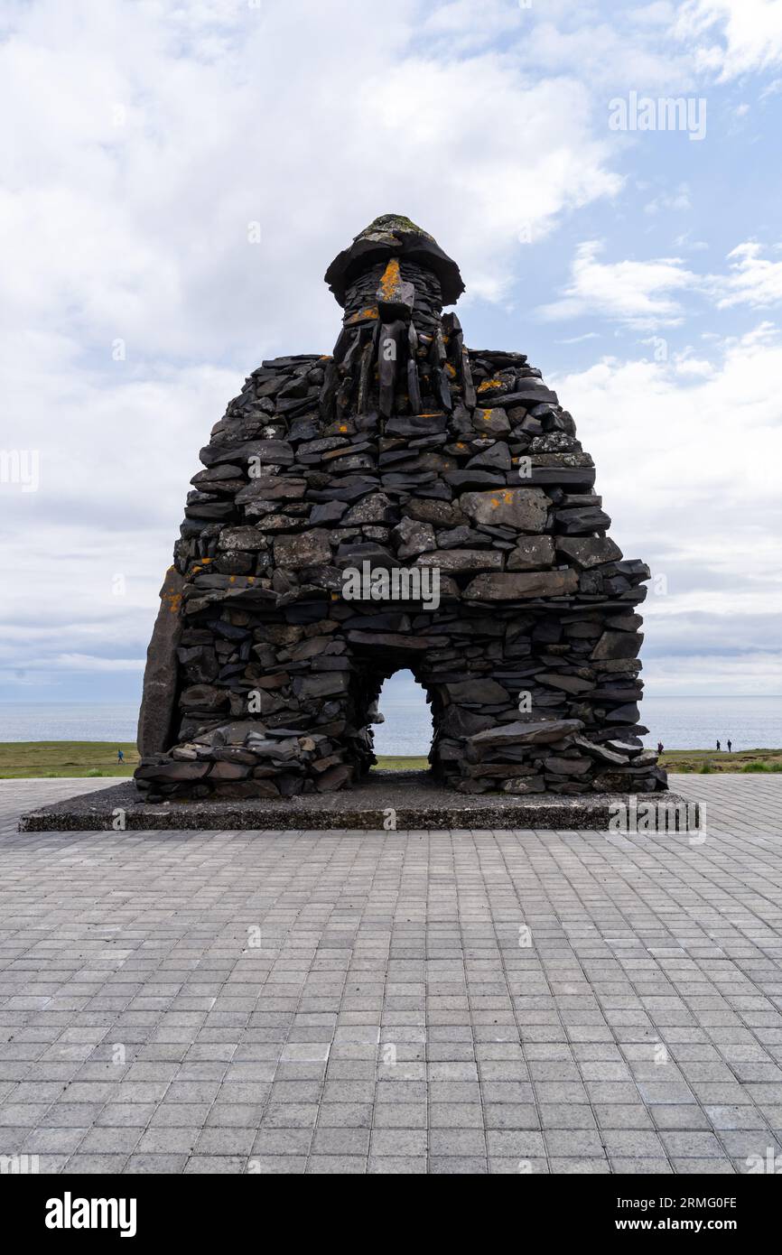 Arnarstapi , Iceland - July 1, 2023: The Bardur statue created by Ragnar Kjartansson. Based on an ancient saga of Bardur, who was half man and half tr Stock Photo