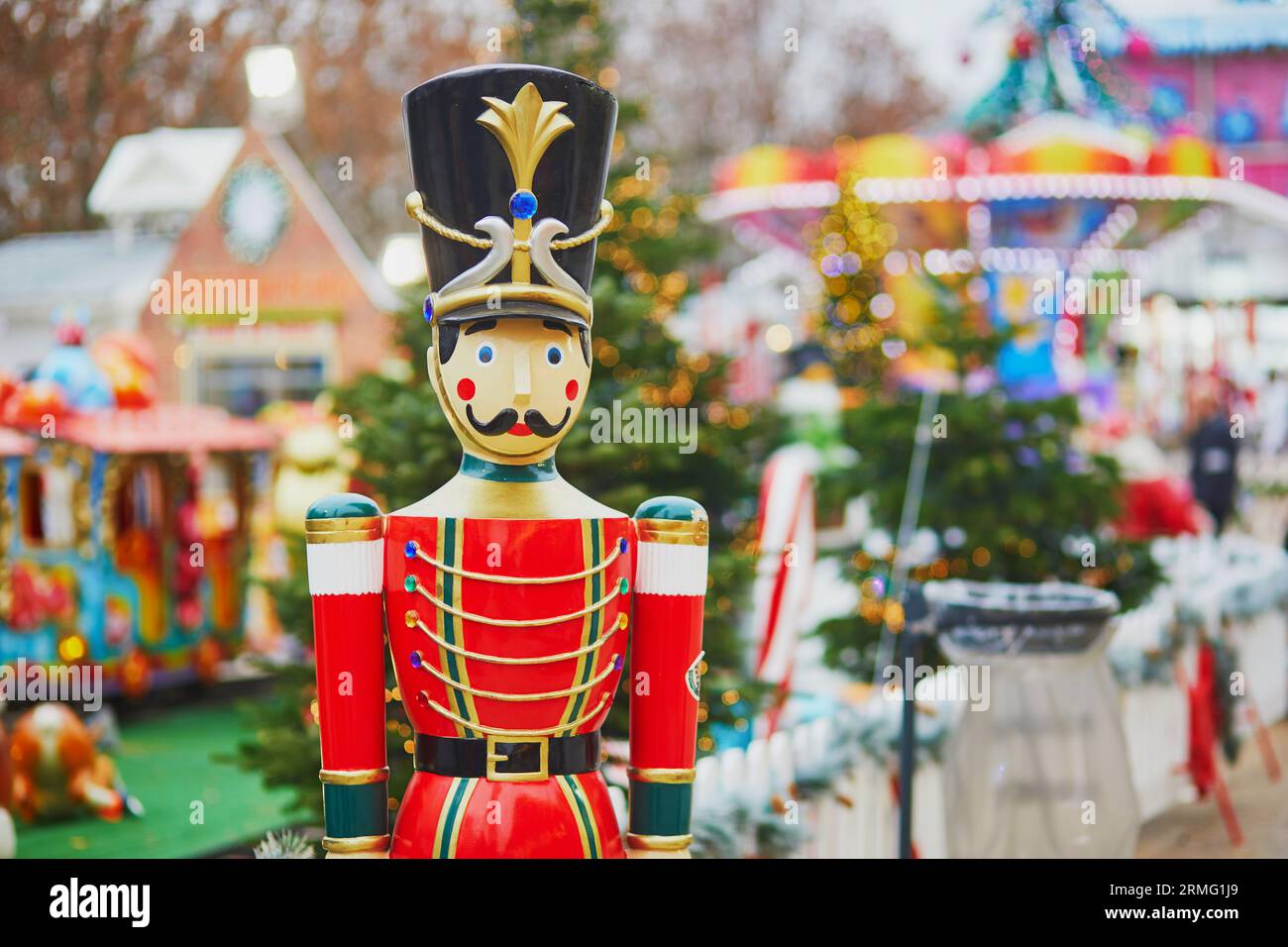 Figurine of wooden hussar on traditional Christmas market in Paris, France Stock Photo
