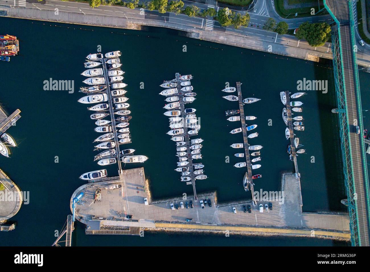 drone aerial view of yachts in a marina Stock Photo - Alamy
