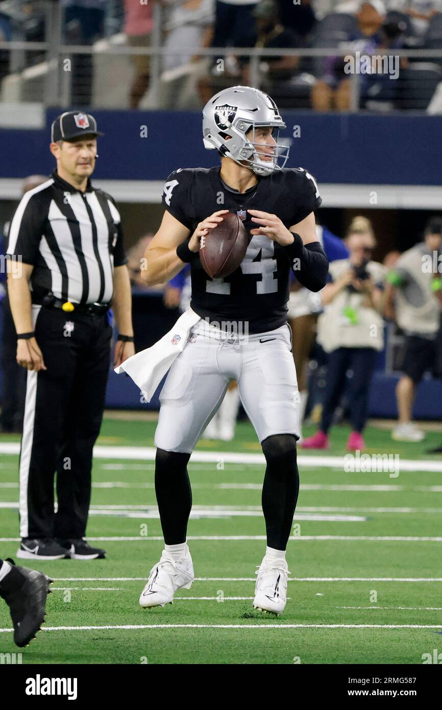 Las Vegas Raiders quarterback Chase Garbers (14) prepares to throw against  the Dallas Cowboys during a preseason NFL Football game in Arlington,  Texas, Saturday, Aug. 26, 2023. (AP Photo/Michael Ainsworth Stock Photo -  Alamy